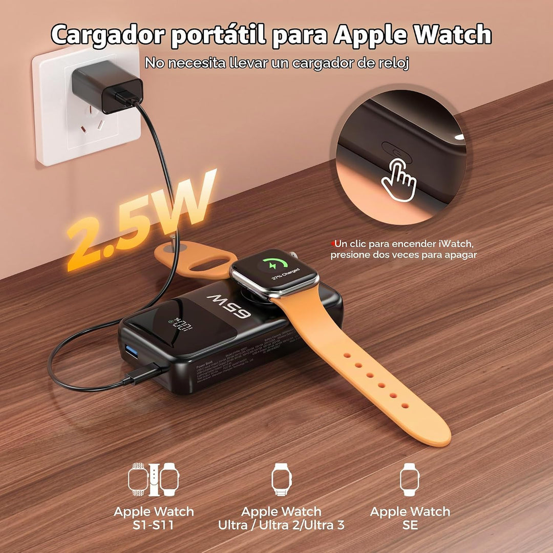 PANDUK Power Bank 20000mAh 65W - Cargador portátil para Apple Watch...