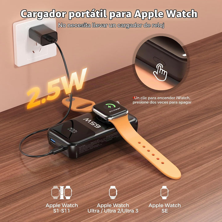 PANDUK Power Bank 20000mAh 65W - Cargador portátil para Apple Watch...