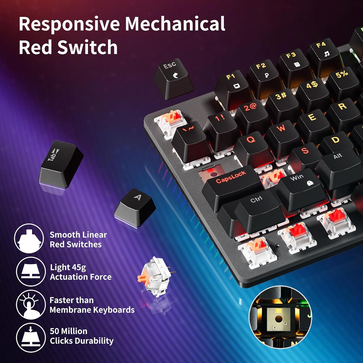 Newmen GM325Pro - Teclado mecánico con retroiluminación LED arcoíri...