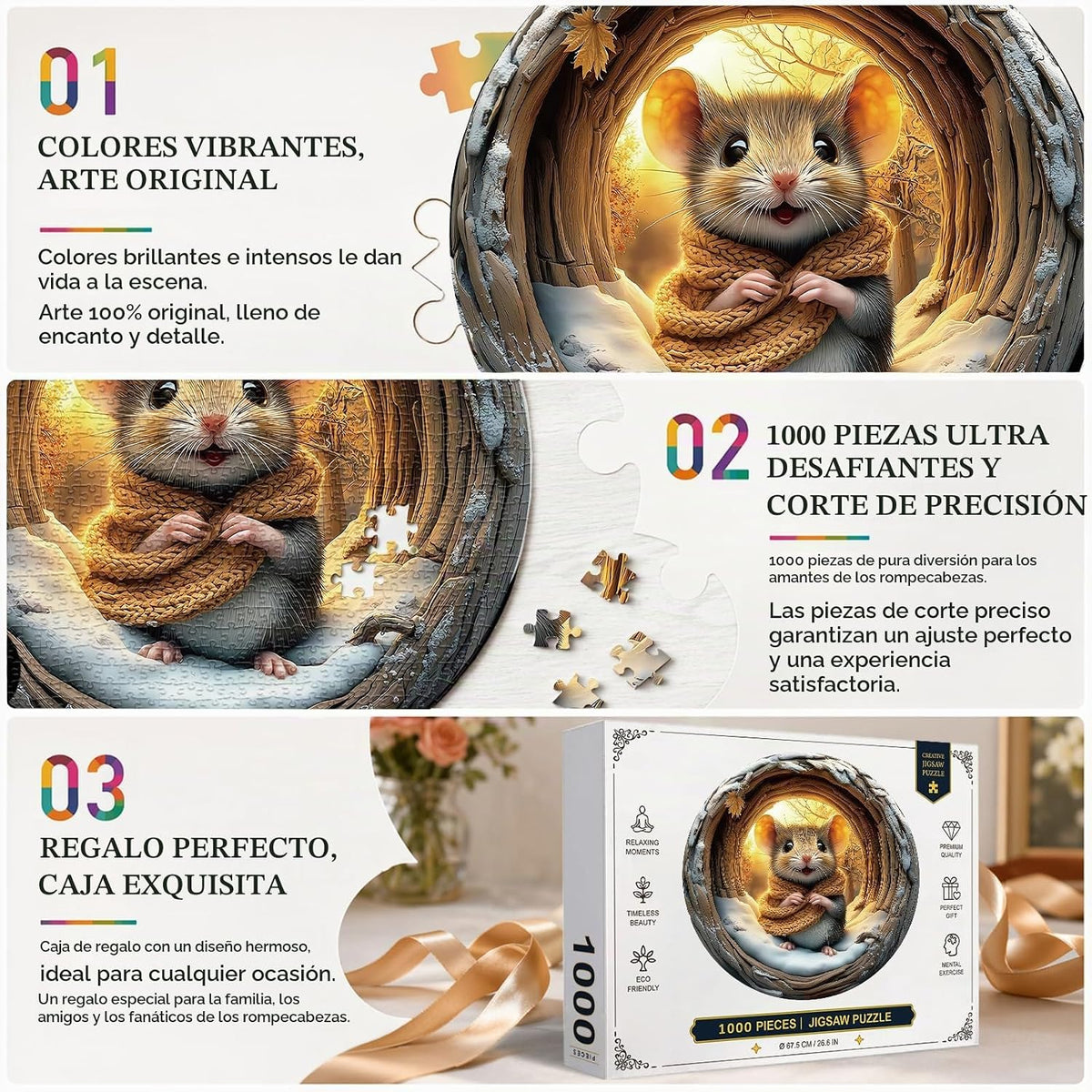Rompecabezas Redondos para Adultos 1000 Piezas, Rompecabezas Difíciles y Desafiantes para Adultos, Rompecabezas de Ratón de Cueva 3D 1000 Piezas para Personas Mayores, Rompecabezas Visual