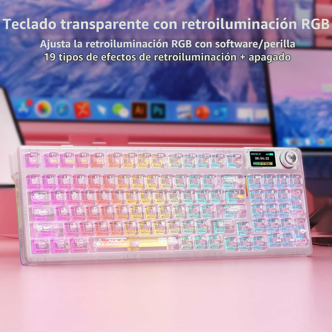 AULA F98 Pro V3 Teclado mecánico inalámbrico con pantalla y perilla...