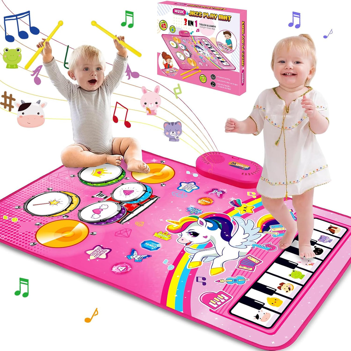 Juguetes para Niñas de 1 Año Regalos: Alfombra Musical para Bebés Juguetes para Niños de 1-2 Años - Piano, Tambor y Animales de 3 en 1 Toca Unicornio - Juguete Musical para Bebés de 12-18 Meses