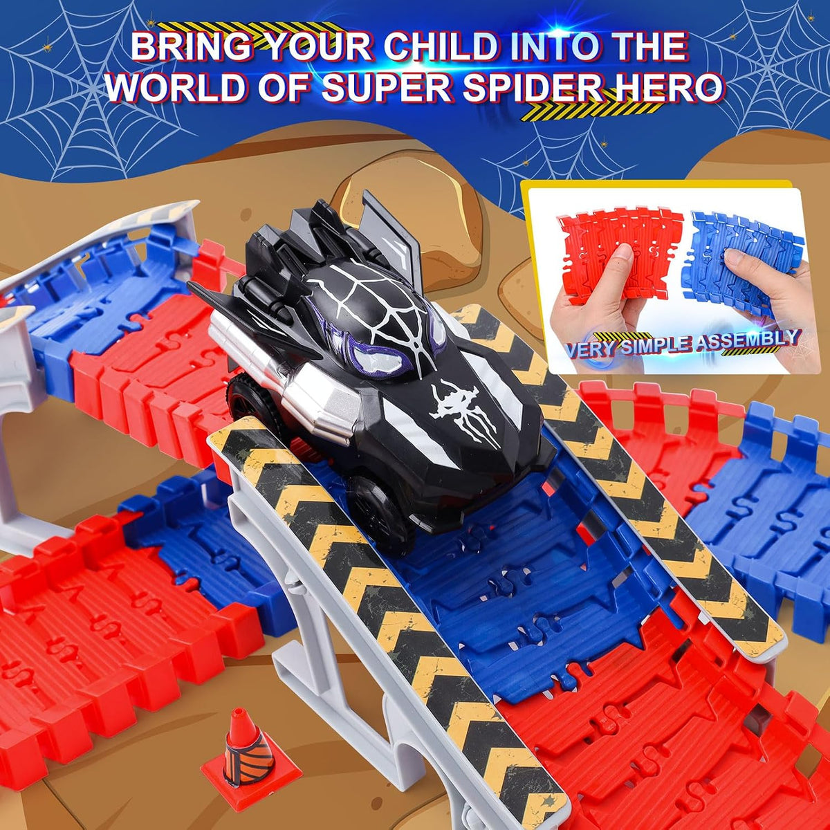 Juguetes de Camiones Monstruo Héroe Araña para Niños y Niñas de 3, 4, 5, 6, 7, 8, 9 Años: Set de Pista de Carreras con 2 Coches Araña Eléctricos, Juguetes para Niños, Regalo para Niños y Niñas de 3-9