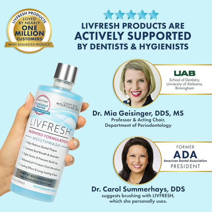 LIVFRESH Enjuague bucal, clínicamente probado, 163% mejor control d...