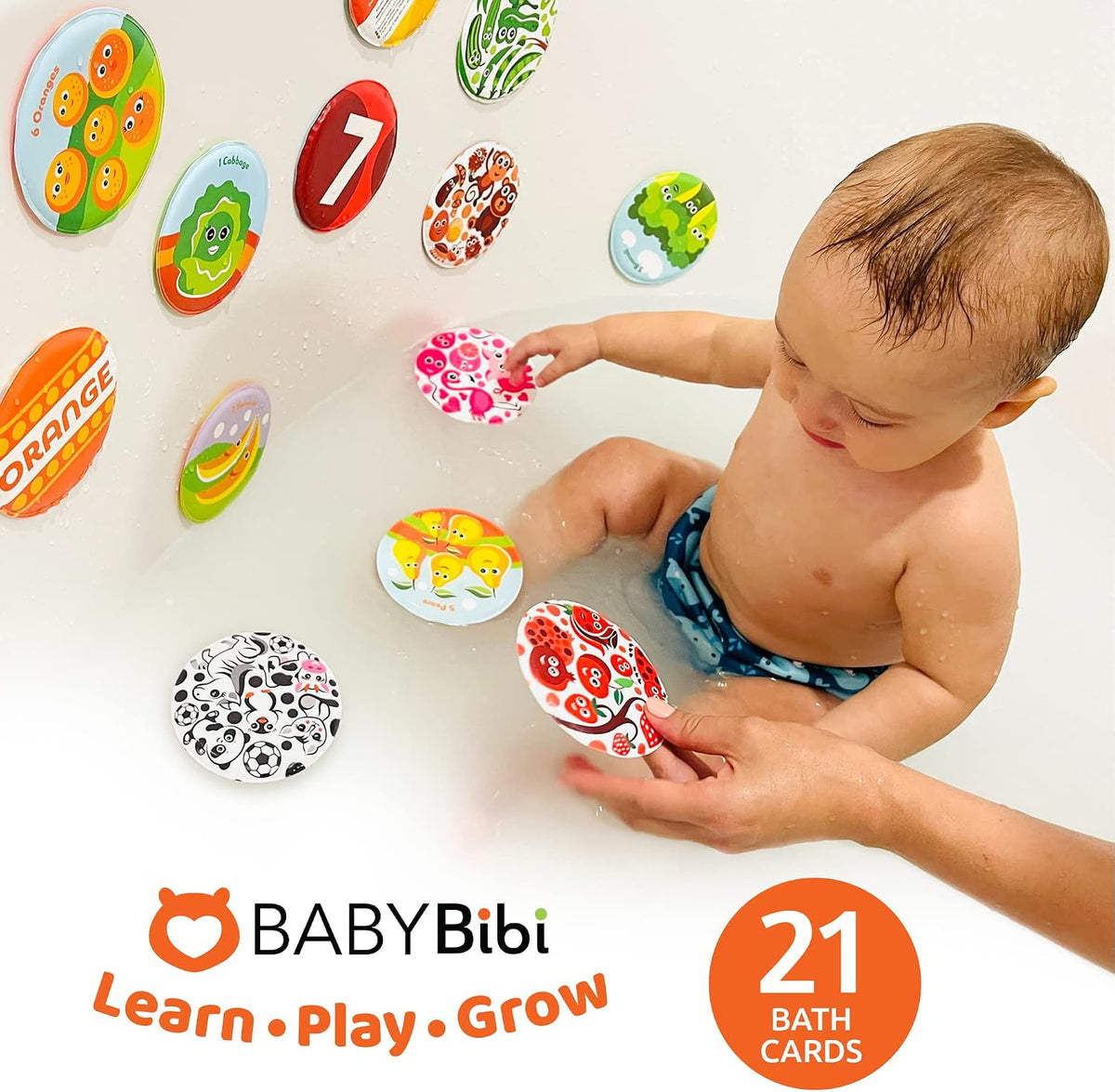 Tarjetas Didácticas Flotantes para Bañera - Aprende Números, Contar y Colores - Juguetes Educativos de Baño para Bebés y Niños Pequeños de 3 Meses o Más (Set de 21)