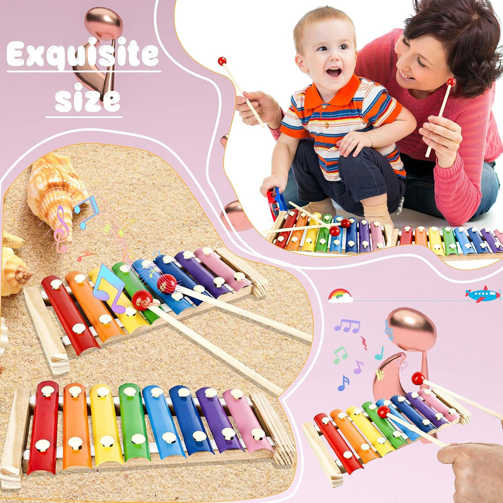 10 juegos de xilófono de madera para niños, instrumento de juguete musical con 20 mazos de madera, kit de percusión para niños en edad preescolar y educativa, aprendizaje musical