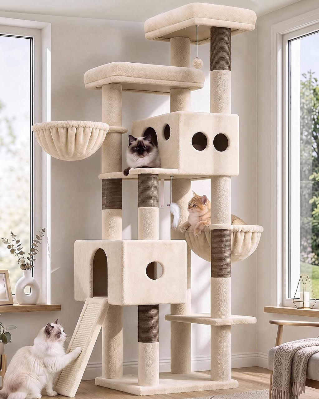 Globlazer Torre Alta para Gatos - Casa extragrande para gatos, S77D, beige