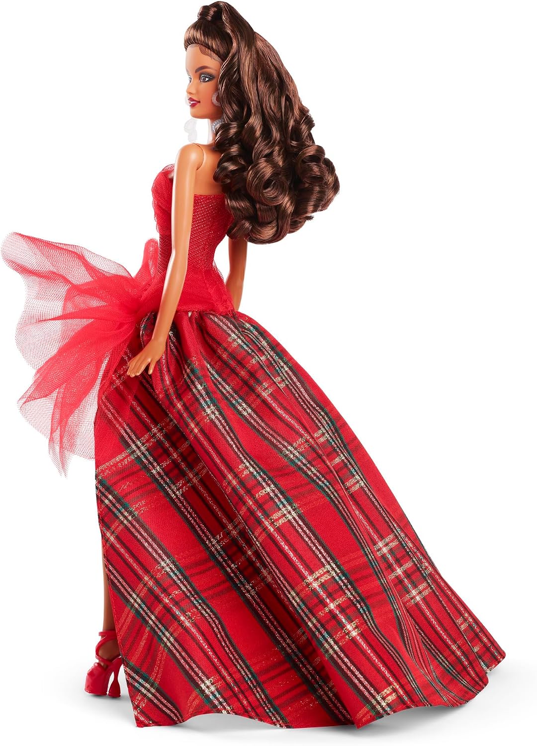 Barbie Signature 2024 Muñeca Navideña con Cabello Castaño Claro en Vestido a Cuadros, Juguete Coleccionable en Empaque Exhibible