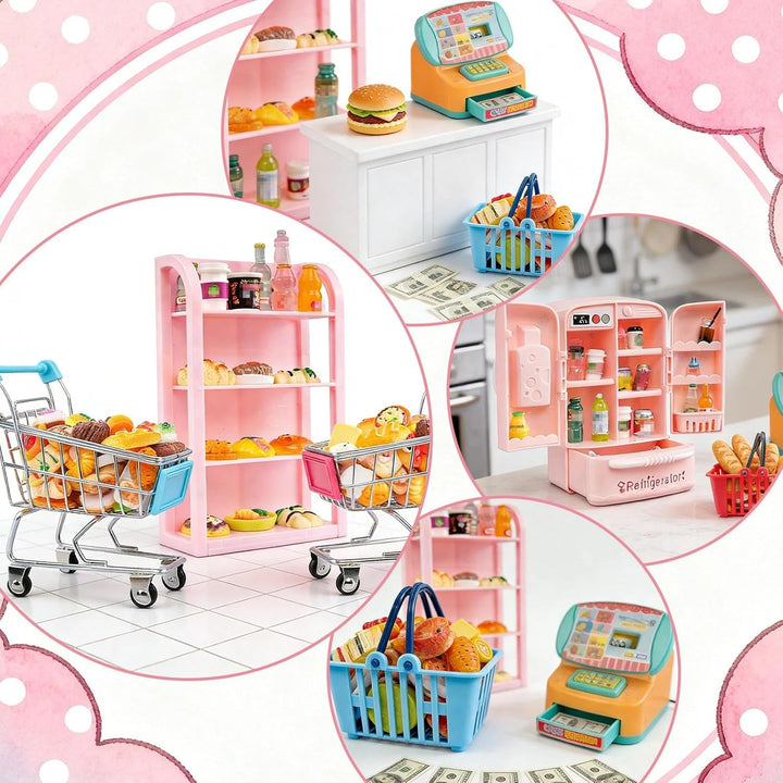 164Pcs Mini Carrito de Compras Cesta Miniatura Comida Bebida Juguet...