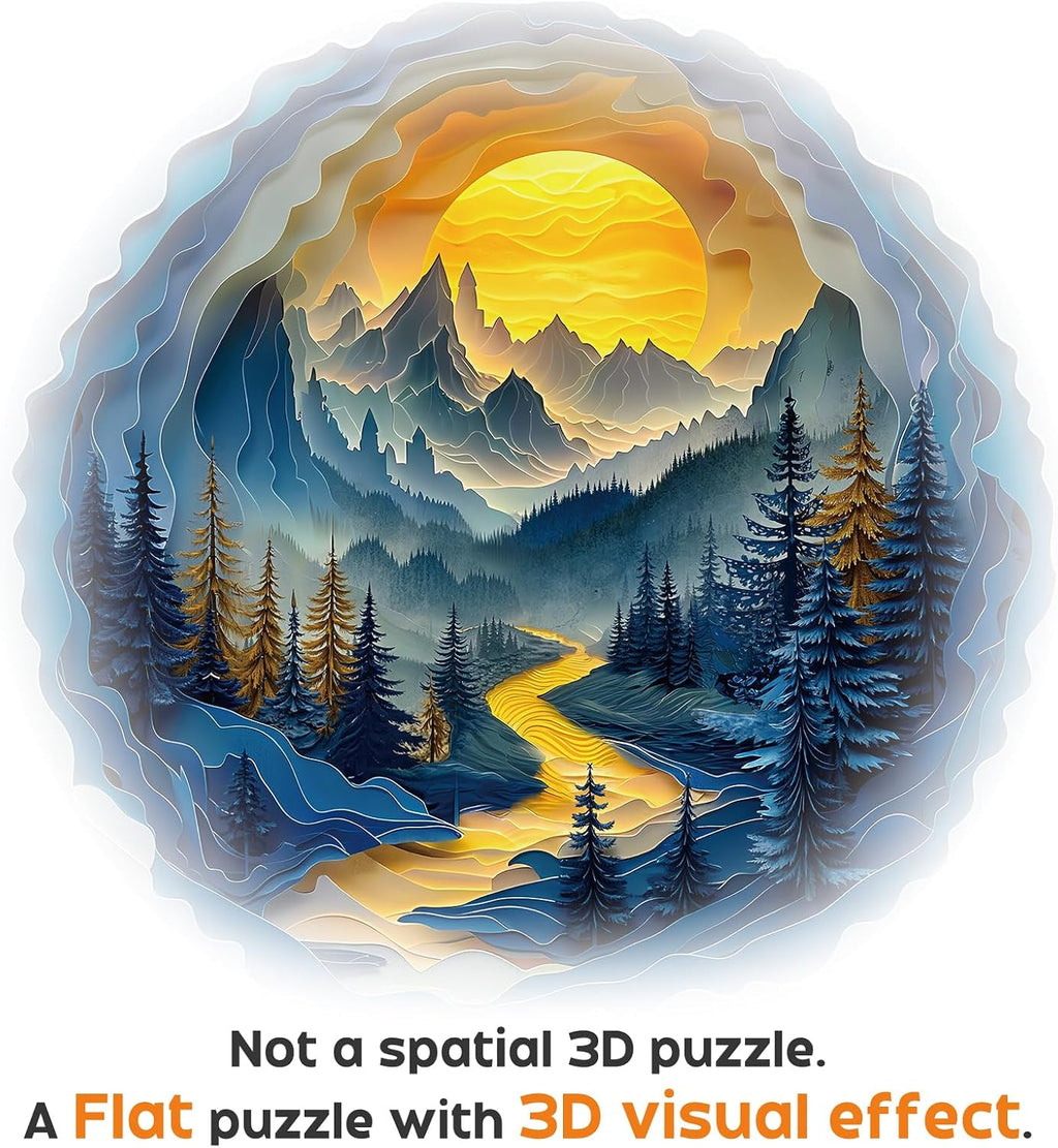 Rompecabezas de 1000 piezas para adultos, rompecabezas de tarjeta azul amanecer en el bosque de 26.6 x 26.6 pulgadas para adultos, rompecabezas planos de 1000 piezas con efecto visual 3D