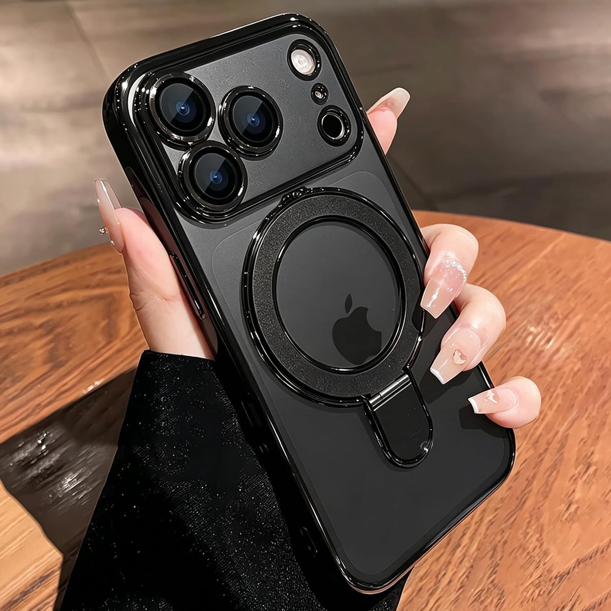 Funda magnética transparente para iPhone 17 Pro Max con soporte, protección completa de la cámara [compatible con Magsafe], funda para iPhone 17 Pro Max de 6.9 pulgadas, color negro