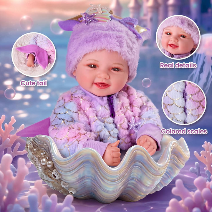 BABESIDE Muñeca bebé de sirena para niña, 17 pulgadas, suave, reali...