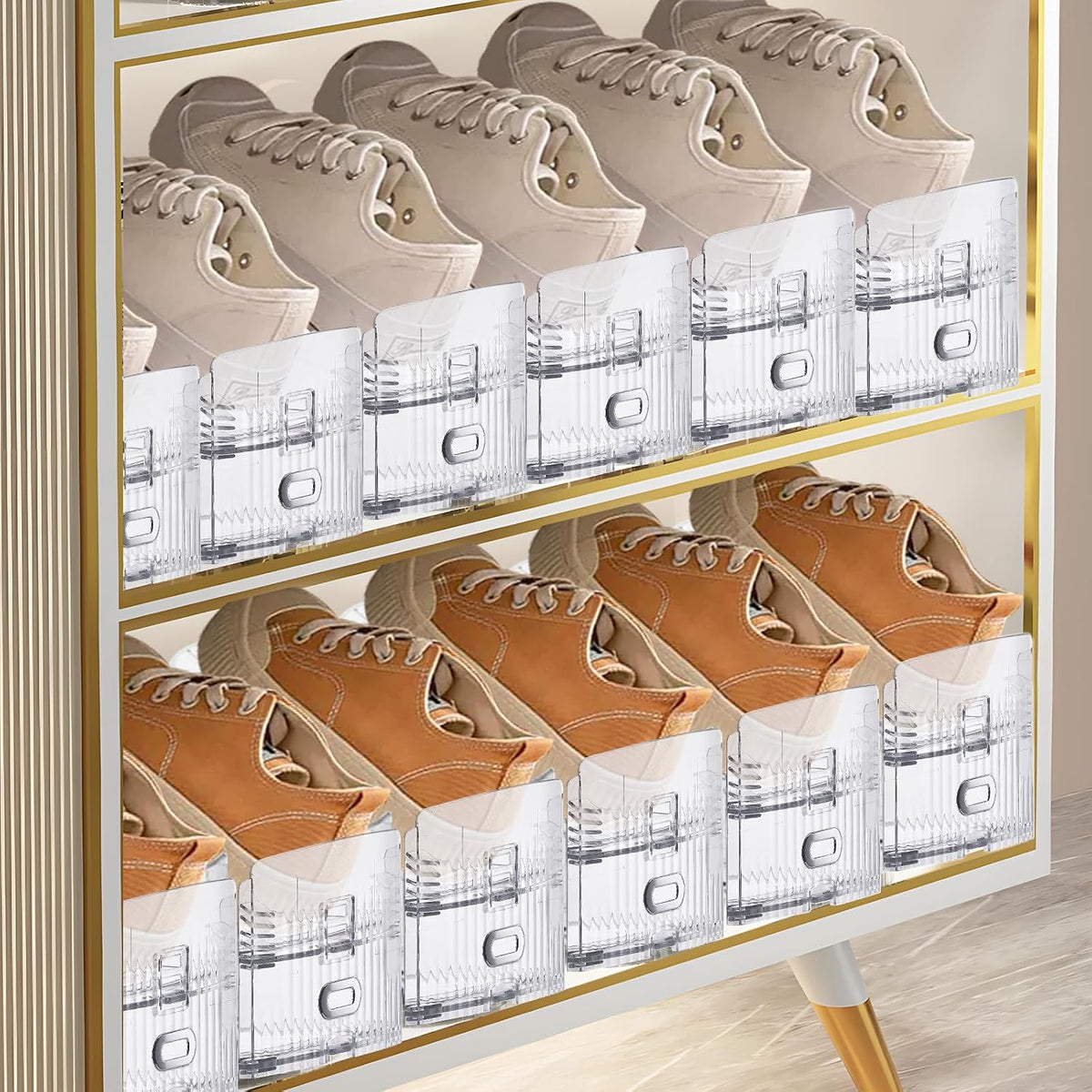 Organizador de Ranuras para Zapatos para Armario, Paquete de 16 Apilador de Zapatos Estante para Zapatos Organizador para Armario Ahorrador de Espacio Almacenamiento Soporte para Zapatos