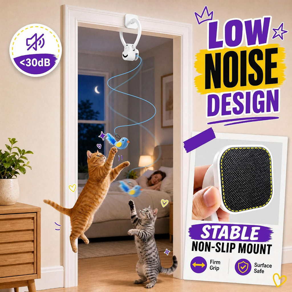 Juguetes interactivos para gatos de interior: varita de plumas de ave voladora automática, ejercicio de persecución, enriquecimiento, estimulación, USB recargable, duradero, seguro, juguete colgante