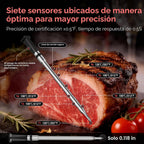Termómetro inalámbrico inteligente WiFi para carne con alcance ilimitado, 7 sensores certificados NIST, precisión de ±0.5°F, Sub-1G (10 veces más fuerte que Bluetooth), APP y base digital