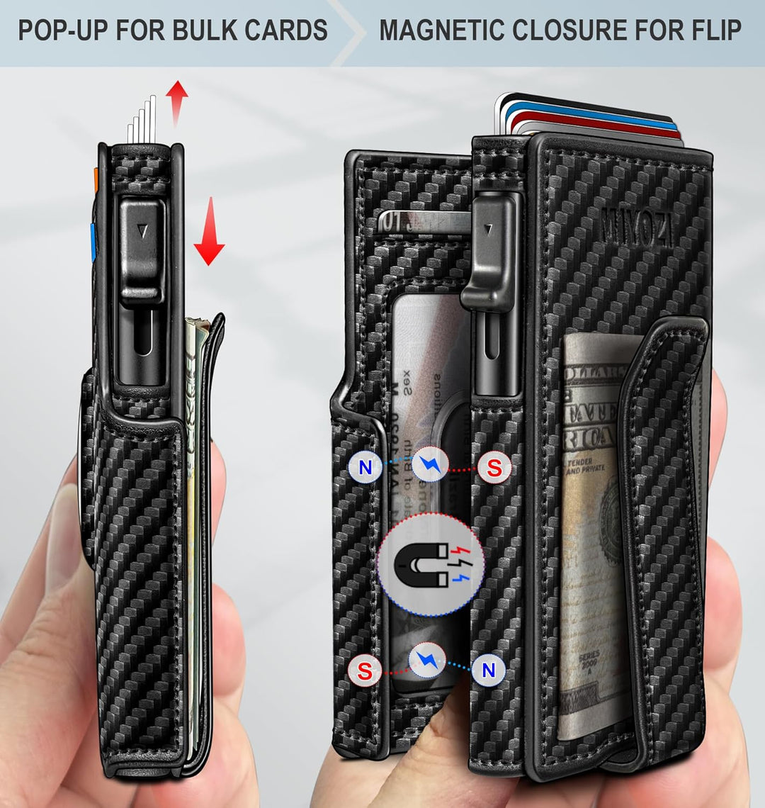 Miyozi - Billetera Airtag para hombre, con clip de dinero, estuche...