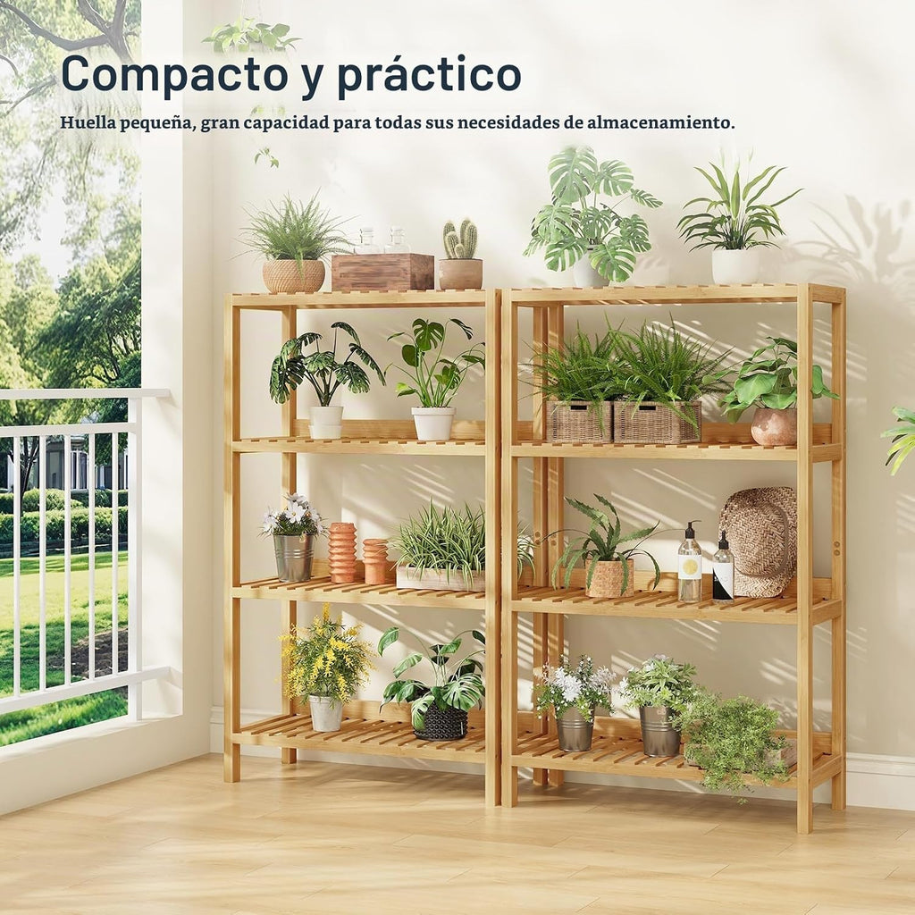 HOOBRO Estante de almacenamiento de bambú, estantería independiente de 4 niveles, estante de almacenamiento multifuncional con panel trasero, 23.6 x 10.2 x 39.4 pulgadas, para baño, sala de estar, balcón, cocina, natural YL95CJ01