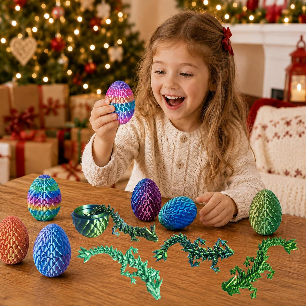 EIMONEY 24 huevos de dragón impresos en 3D con dragón en el interior, diseño de dragón movible realista, dragón impreso en 3D, juego de juguetes de dragón, animales coleccionables en 3D para adultos y