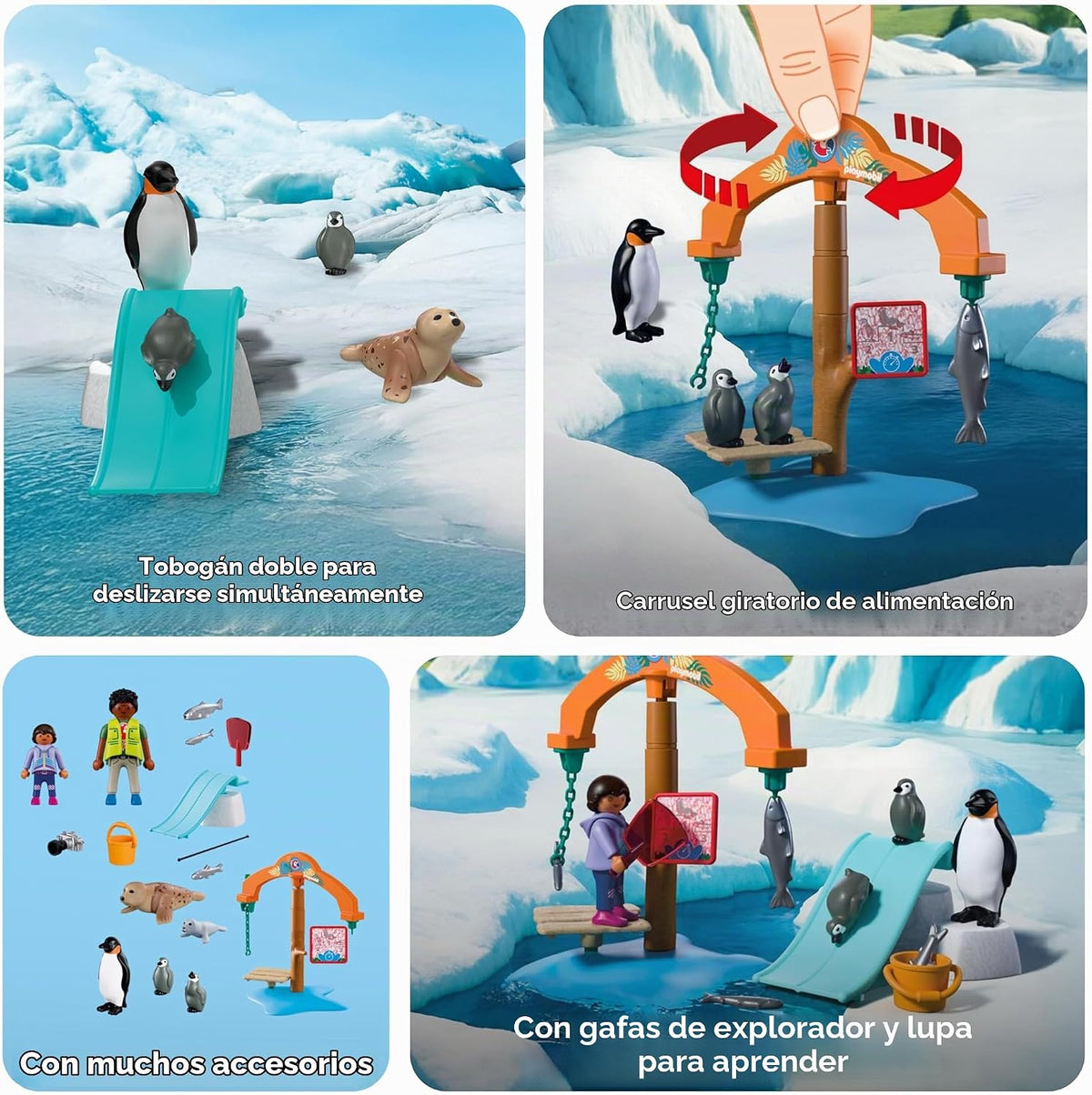 Playmobil | Animales y amigos | Expedición de hielo zoológico | Pingüinos y focas con carrusel de alimentación | Juguete infantil para edades de 4 años en adelante | 72073