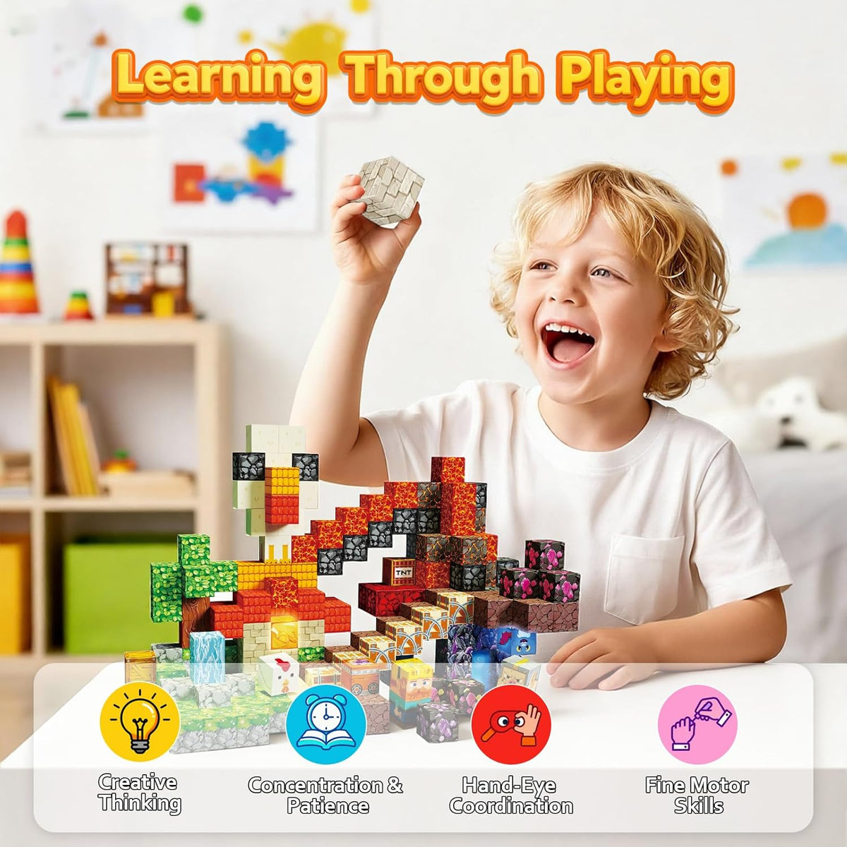 Laoren 200 bloques de construcción magnéticos para niños