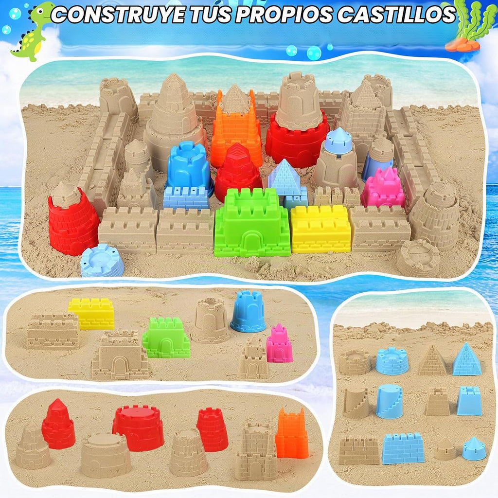 RACPNEL Juguetes de playa con cubos plegables, kit de castillo de arena