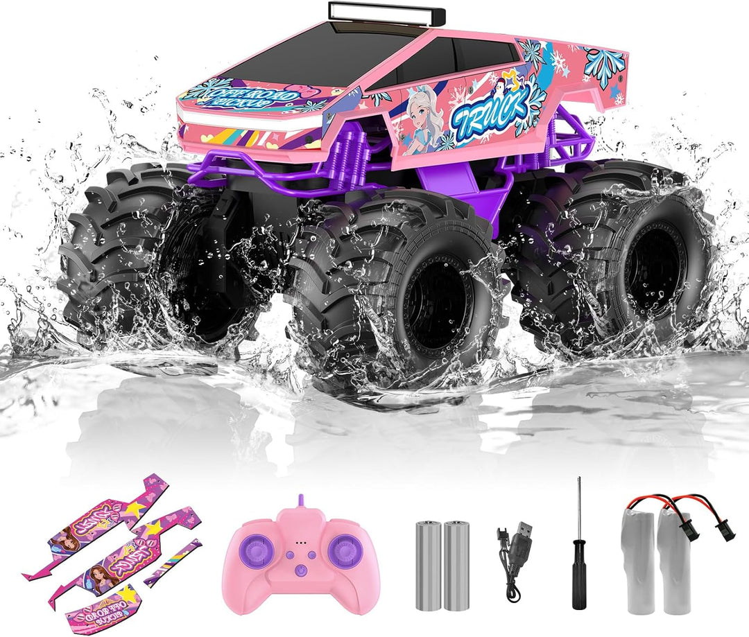 Coche de control remoto para niñas camión monstruo rosa