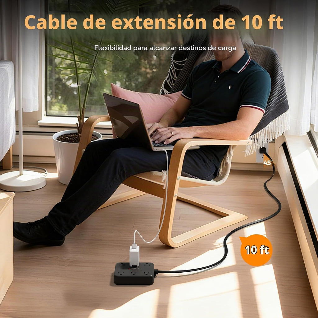 TESSAN Regleta protectora de sobretensiones, cable de extensión de enchufe