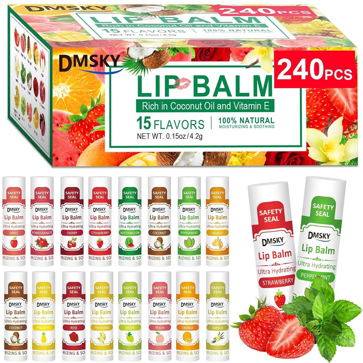 DMSKY Paquete de 240 bálsamos labiales, bálsamo labial natural a gr...