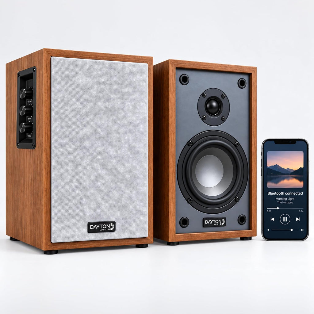 Dayton Audio Par de bocinas de estante Classic B40A con Bluetooth (Madera, 4 pulgadas)