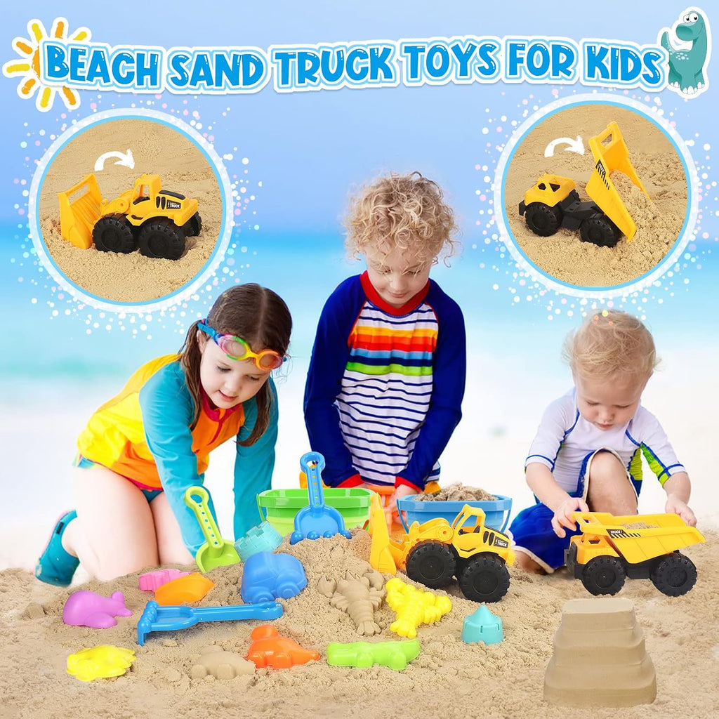 Juguetes de playa con 2 camiones, cubos plegables para niños de