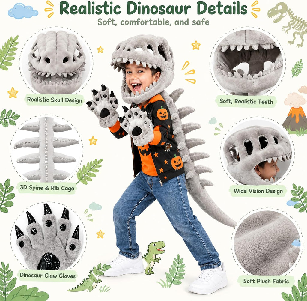 Disfraz de esqueleto de dinosaurio con guantes, disfraz de