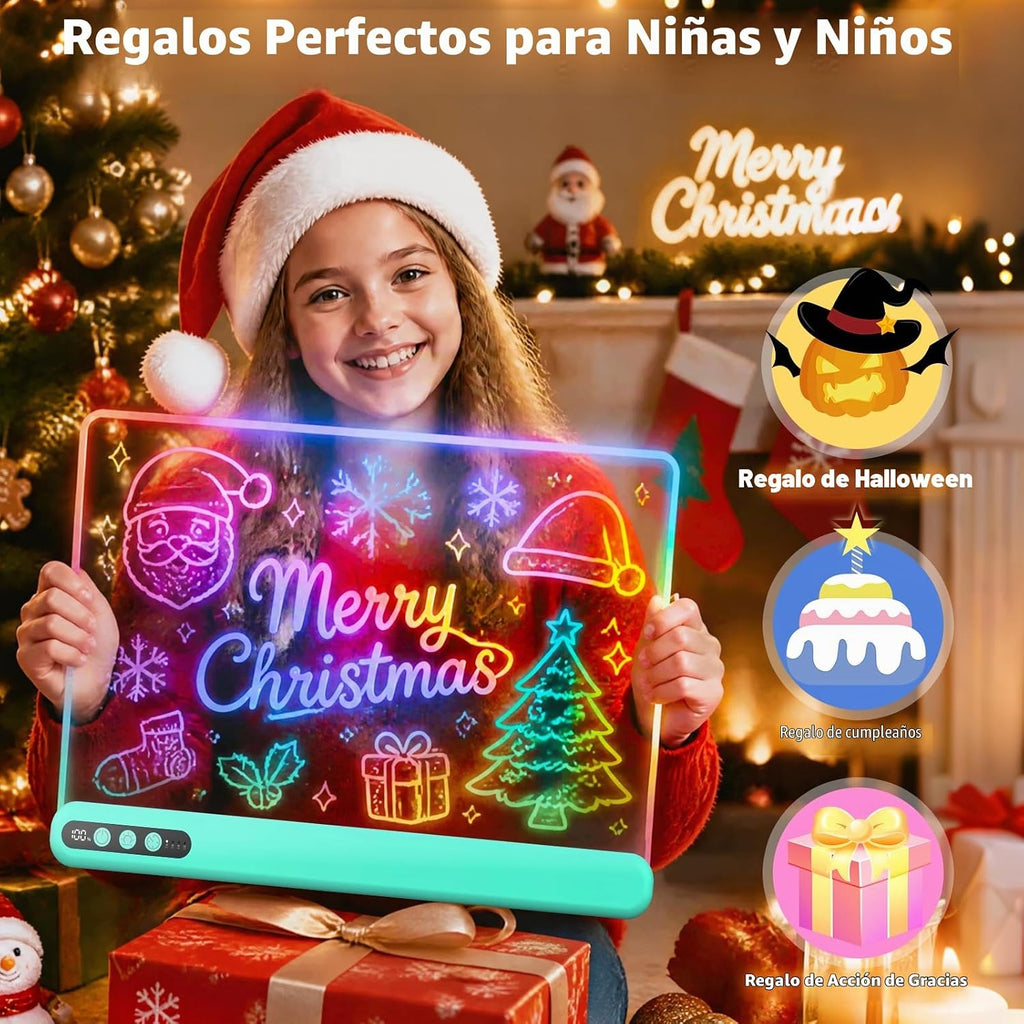Tablero de dibujo LED de 16 pulgadas para niños, tablero de notas LED recargable con 7 colores, tableta de dibujo iluminada, 7 modos dinásticos, incluye adaptador, regalos de Navidad, cumpleaños