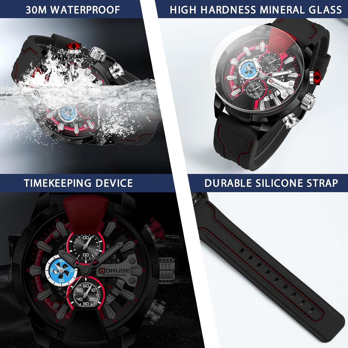 Relojes deportivos para hombre, reloj de gran esfera militar con correa de silicona
