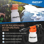 SwiftJet Pistola de espuma para lavado de autos + guante de lavado de microfibra, cañón de espuma que funciona con cualquier jabón, rociador de espuma para manguera de jardín, kit de lavado de autos, accesorios de automóvil (pistola de espuma naranja con