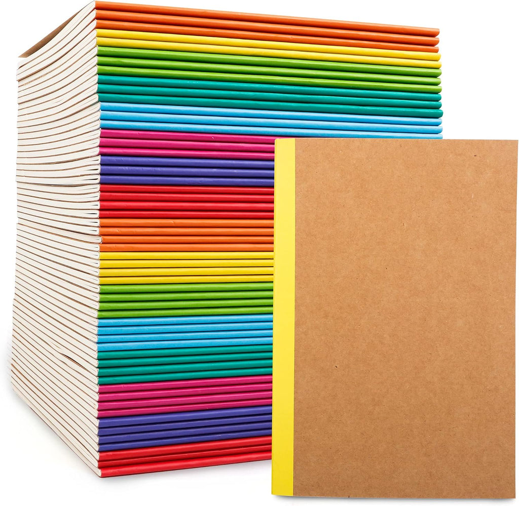 feela Paquete de 56 cuadernos de composición a granel, con cubierta de papel kraft con rayas universitarias en blanco, diarios de viaje con espinas arcoíris para mujeres, estudiantes, negocios, 60