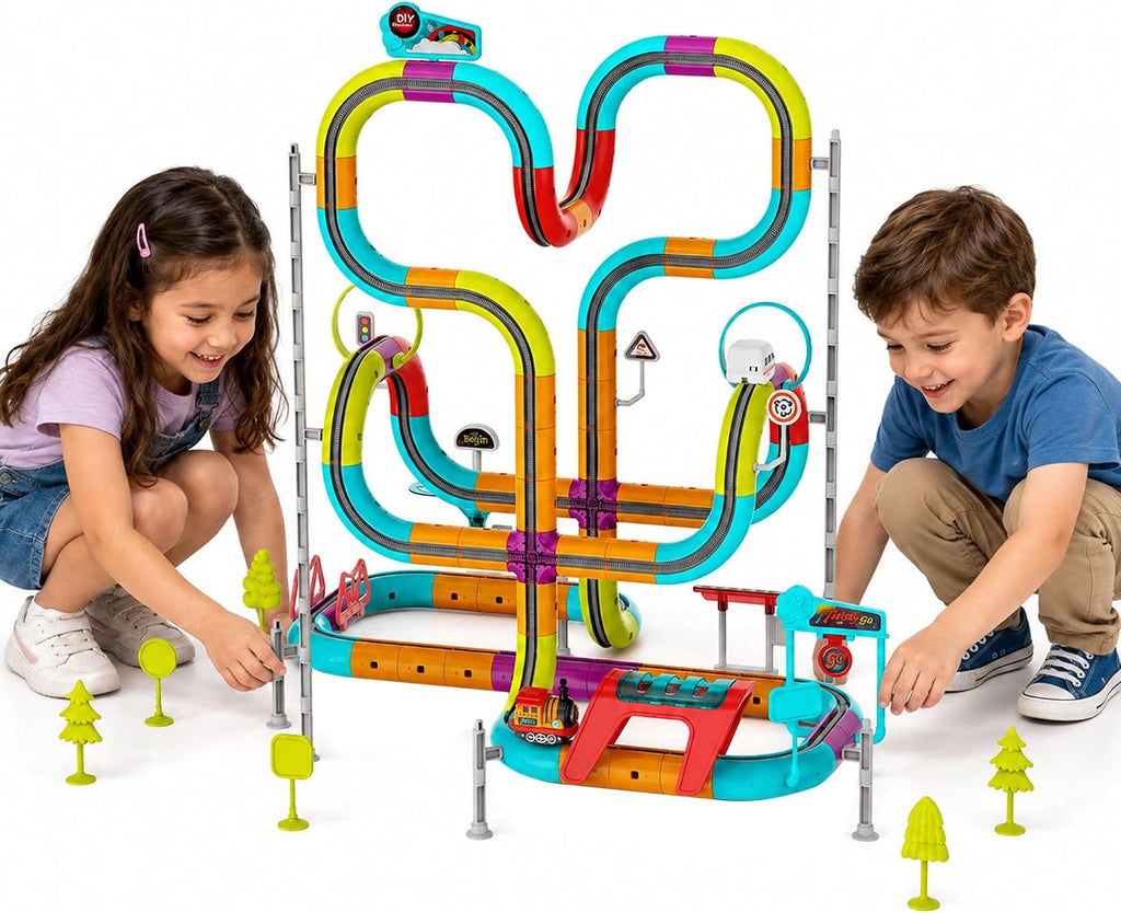 Juego de tren eléctrico de 139 piezas, pista de carreras flexible