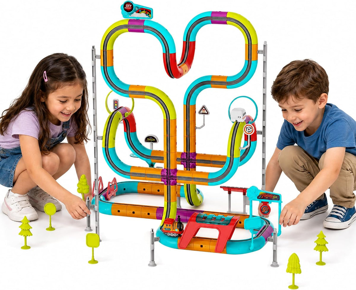 Juego de tren eléctrico de 139 piezas, pista de carreras flexible