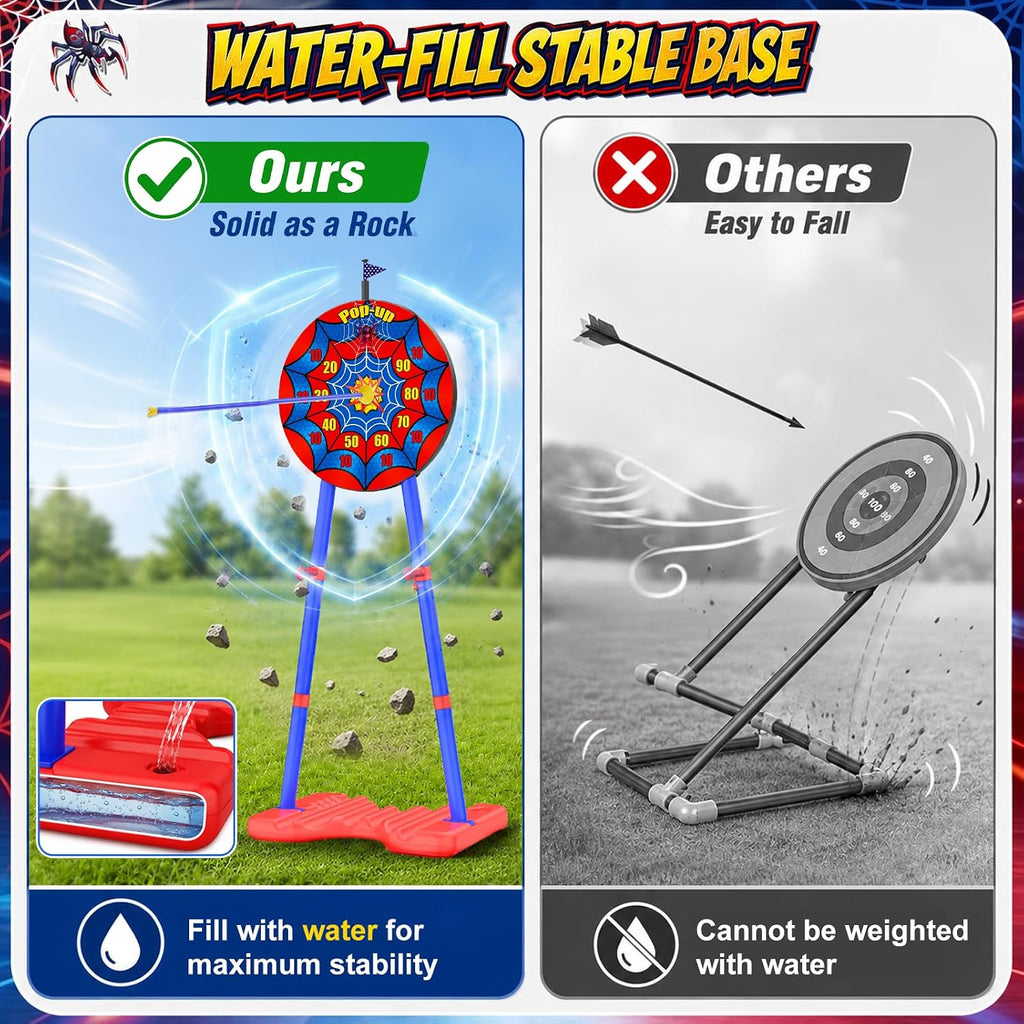 TIGTECGAME Arco y flecha para niños con objetivo desplegable de pie, paquete de 2 juguetes de tiro con luz LED con 20 flechas de ventosa, juegos deportivos para interiores y exteriores y regalos de