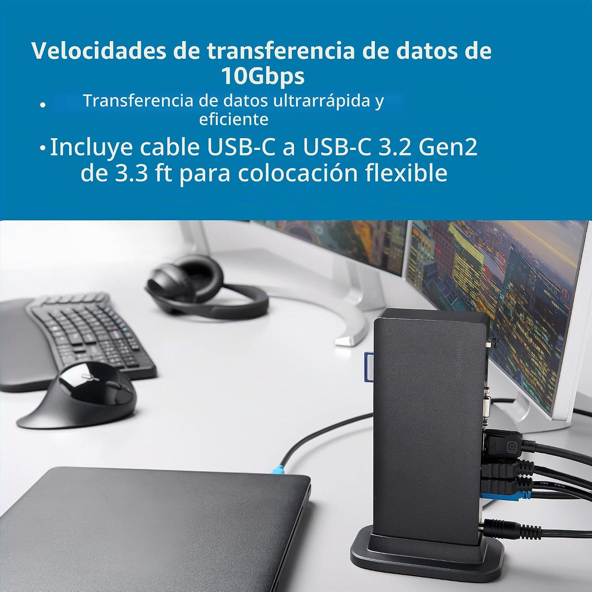Kensington Estación de acoplamiento USB-C de triple pantalla para Dell, HP, Lenovo, Acer, ASUS, Razer, Surface - Triple video 4K, PD de 100 W (K37060NA)