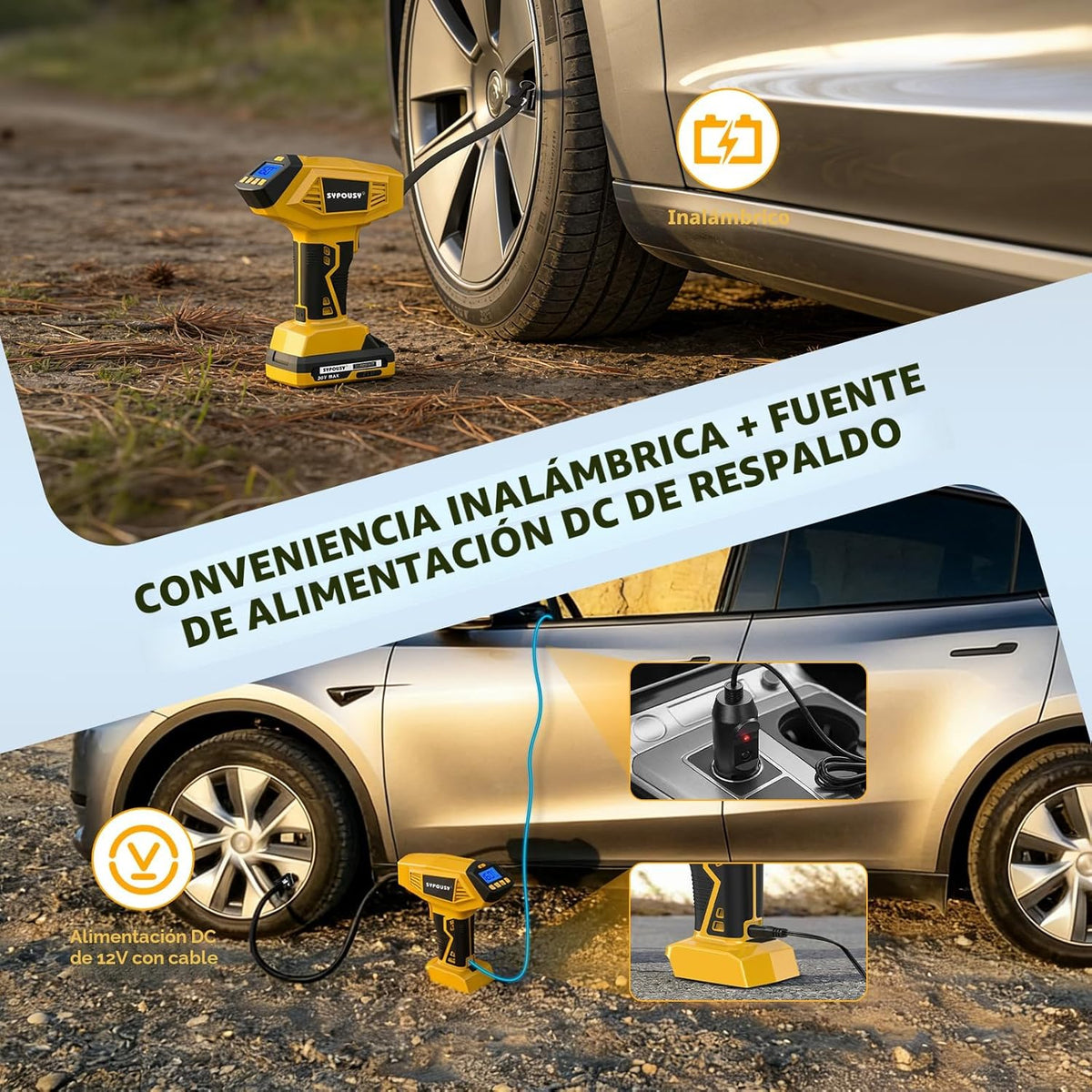 Inflador de neumáticos inalámbrico mejorado, compresor de aire port...