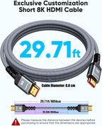 Highwings - Cable largo HDMI 8K 2.1, 30 pies, 48 Gbps, de alta velocidad, 4K a 120 y 144 Hz, HDR 10 dinámico, eARC, HDCP 2.2 y 2.3, compatible con PS5, reproductor de Blu-ray y monitor