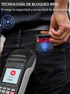 Billetera para hombre con bloqueo RFID minimalista para 12-14 tarjetas | Cartera inteligente delgada y plegable con ventana para identificación y ranura para efectivo, bolsillo frontal, estuche