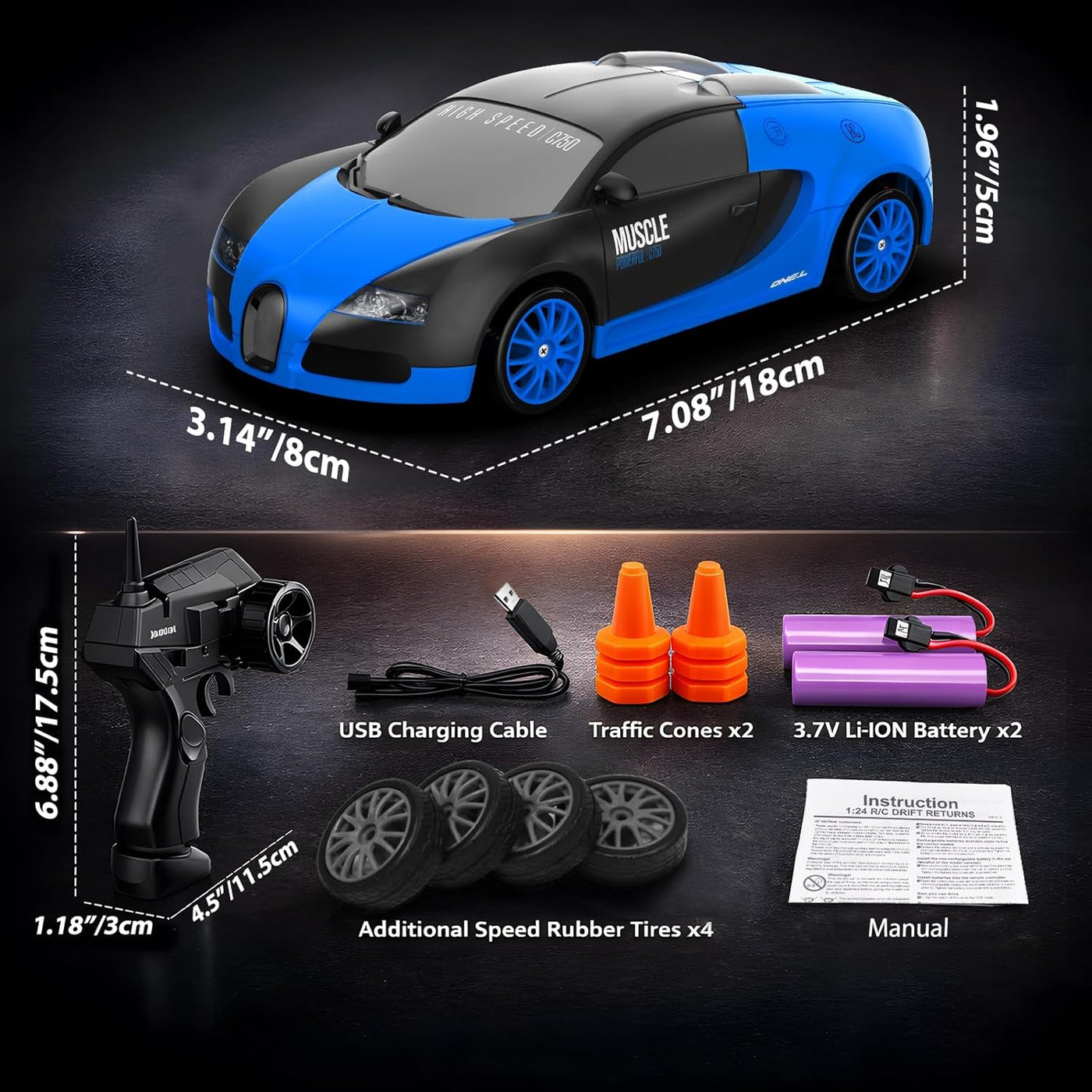 Auto de control remoto RC Drift Car 2.4GHz escala 1:24 4WD 15KM\/H...