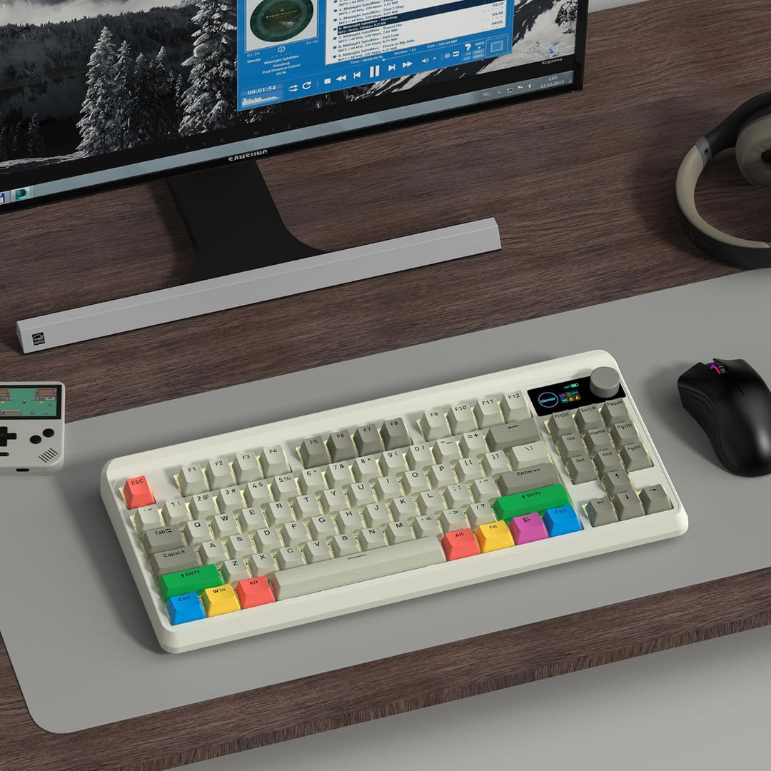 Teclado de juego Womier Retro 75% con pantalla OLED y perilla, M87...