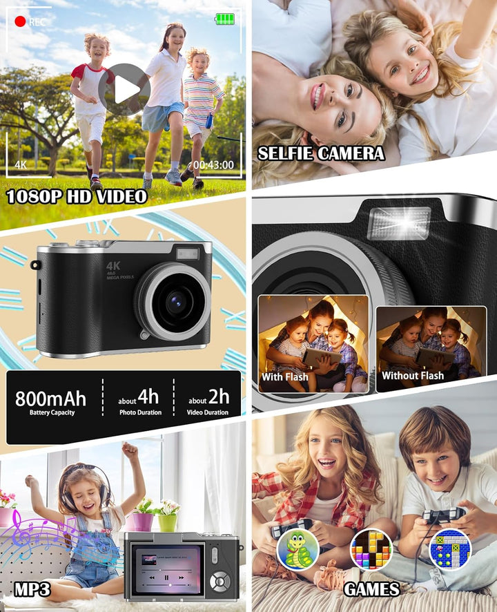 HEYMAO Cámara para niños, cámara digital 4K para fotografía, cámara...
