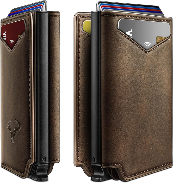 BULLIANT Billetera de cuero para hombre, tarjetero con clip para di...