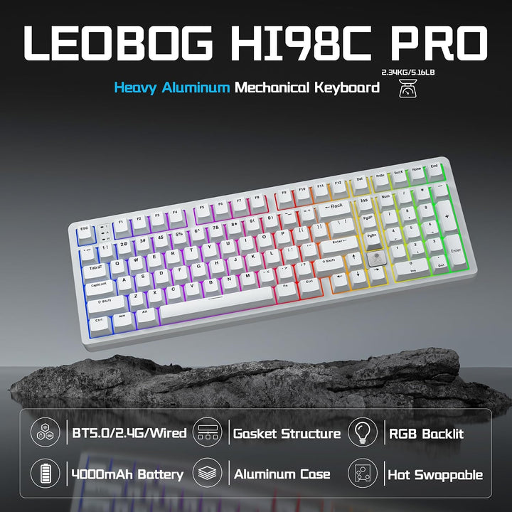 LEOBOG HI98C Pro Teclado mecánico inalámbrico para juegos, triple m...