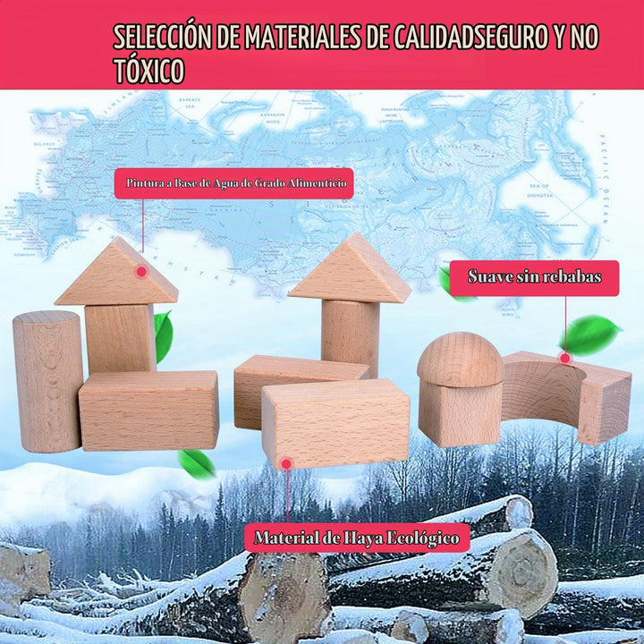 Migargle Bloques de madera para niños, 80 piezas, bloques de constr...