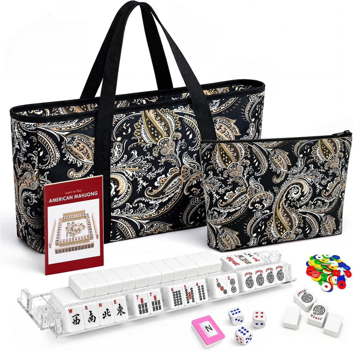 American Mahjong - Juego de azulejos de 166 azulejos con 4 bastidores