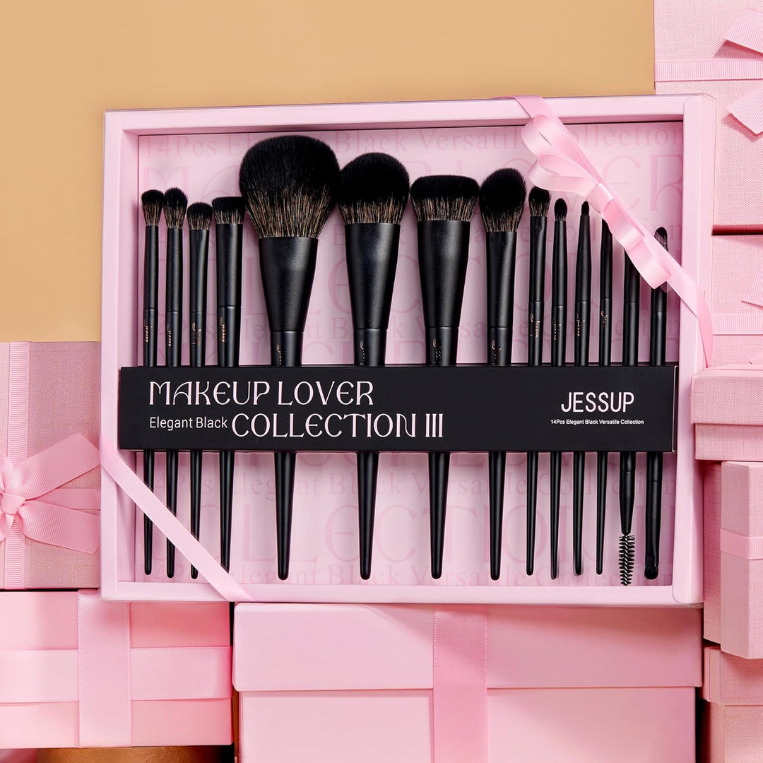 Jessup Juego de brochas de maquillaje Jessup 14 piezas Kabuki negra...